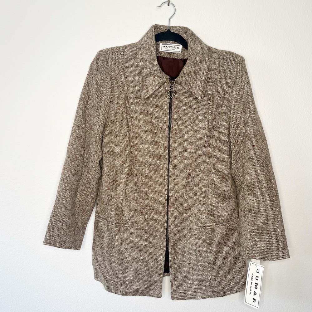 Vintage Dumas Tweed Jacket Size 6 Zip Front Fall Y2K Academia Made in USA NWT